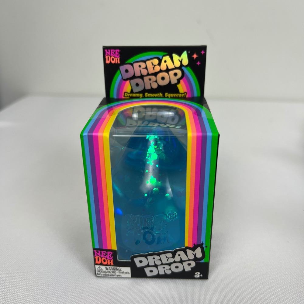 NeeDoh Dream Drop Schylling Blue Glitter Squishy Fidget Toy New With Stand
